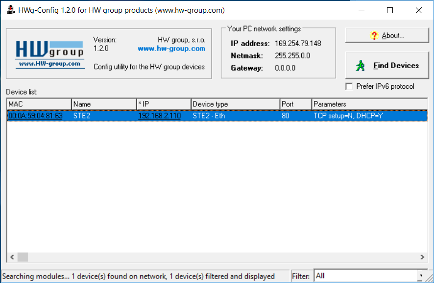 HWg-Config to search IP device