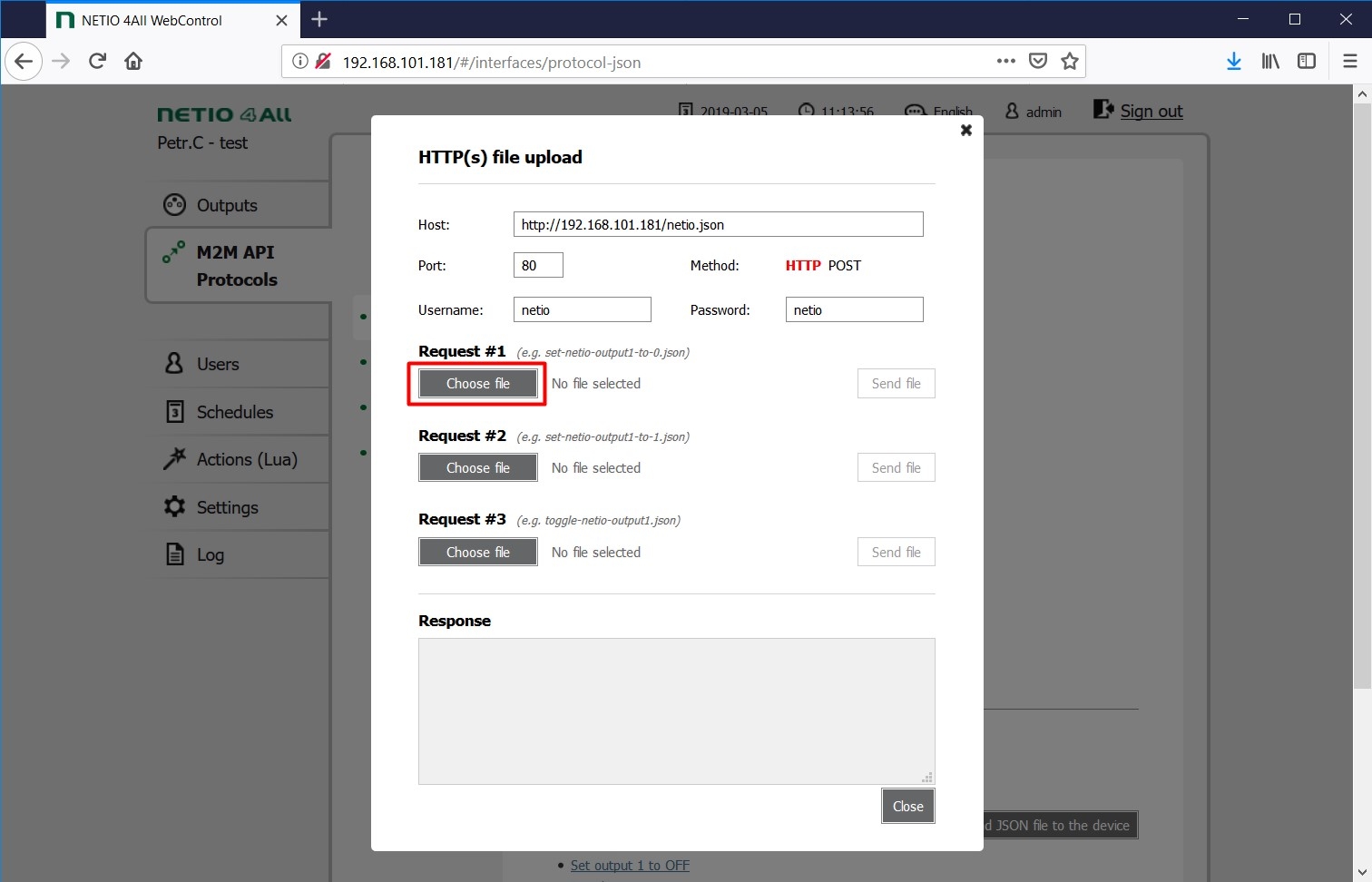 NETIO device http(s) file upload tool to smart power outlets NETIO