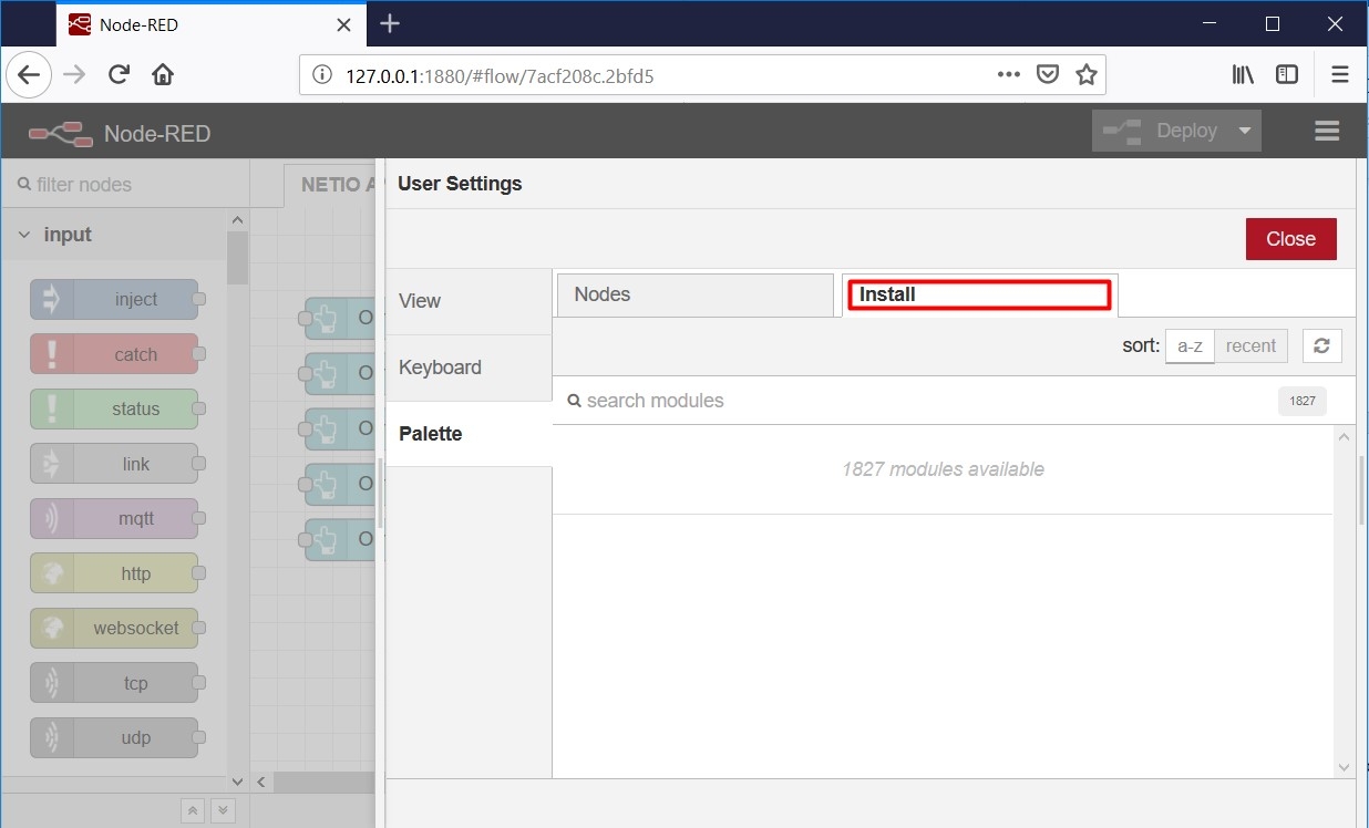 Search and installation of missing nodes in Node-RED