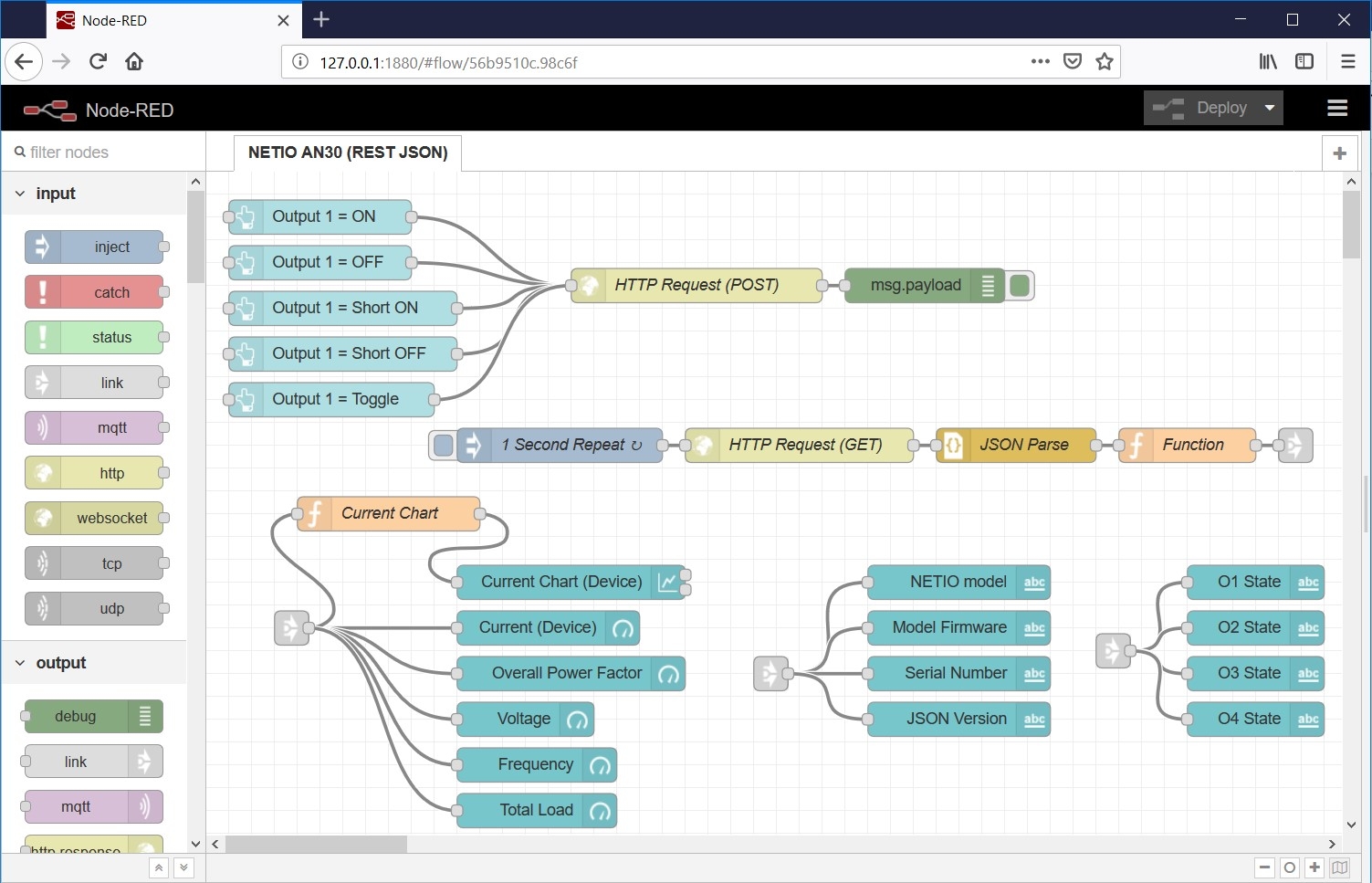 Node RED flow for AN30 REST JSON example