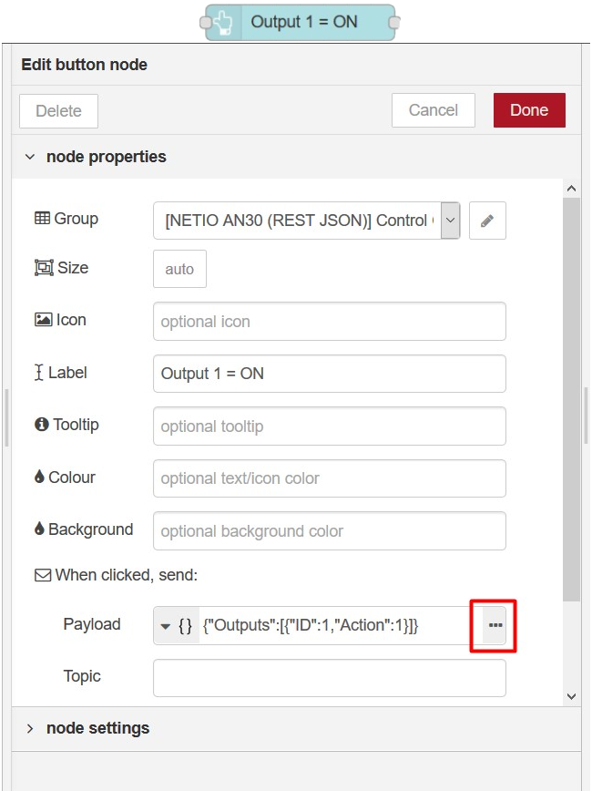 Button node in Node-RED