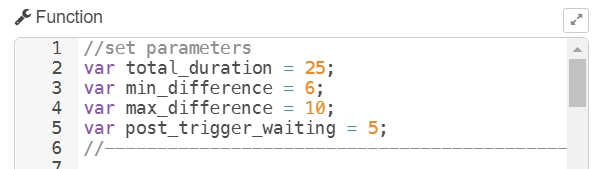 Parameters in Node-RED PAB function used for identifying actions from measured values provied by NETIO smart power outlet