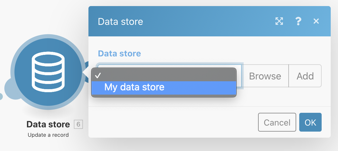 Choose Data store in Data store block to store data from your NETIO smart device