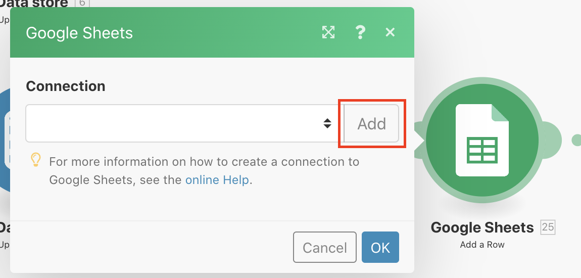 Google sheets adding new connection