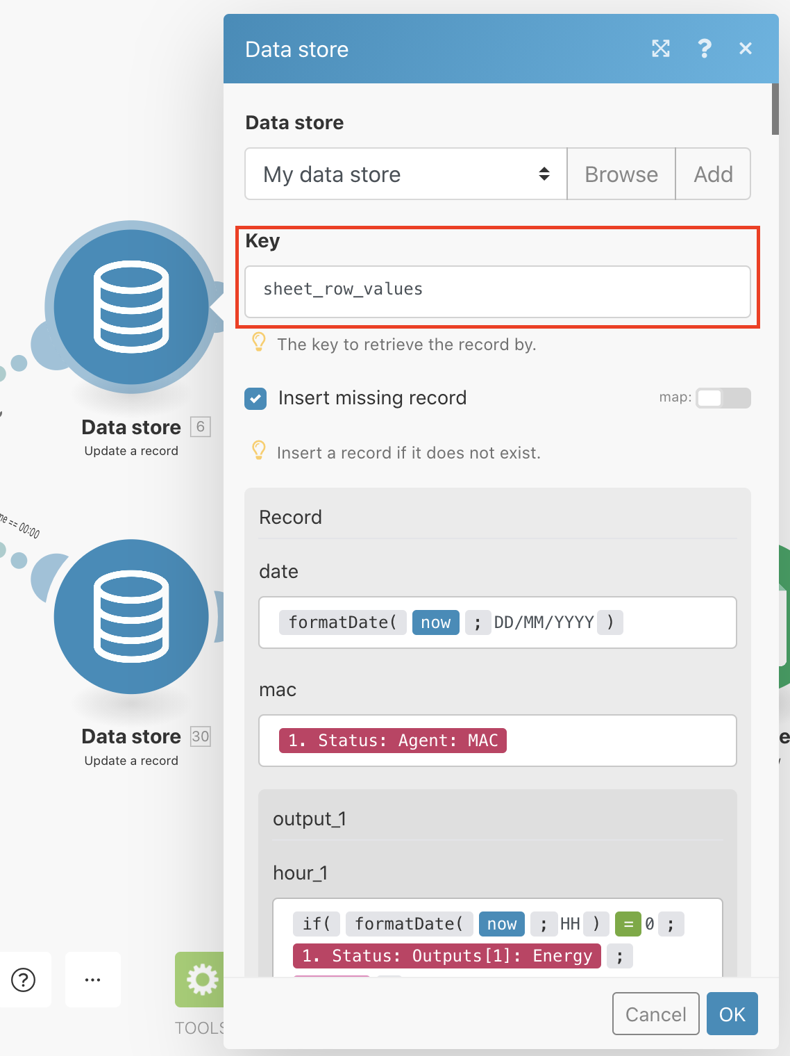 data store block overview with highlighted Key value
