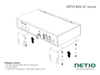 Metal brackets to fasten one NETIO 4C device to a vertical bar in a rack frame.