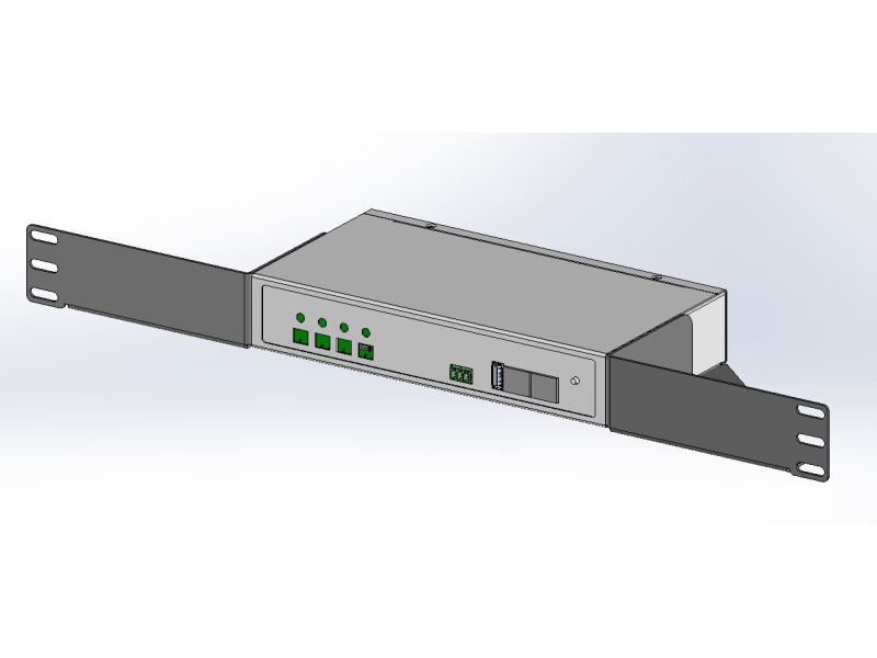 Metal brackets to install one NETIO 4C device into a 1U space in a 19” rack frame. The package includes M6 screws to fasten the device in the 1U position. 