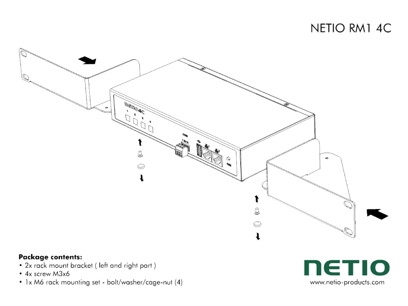 NETIO 4C can be installed with the 110/230V supply connectors at the front or at the back