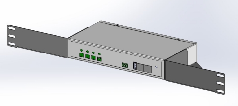 Metal brackets to install one NETIO 4C device into a 1U space in a 19” rack frame. The package includes M6 screws to fasten the device in the 1U position. 